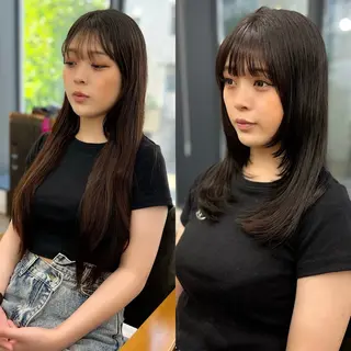ロング カラー パーマ ヘアアレンジ メンズ キッズ レイヤーカット 🌿透け感カラーのヘアスタイル