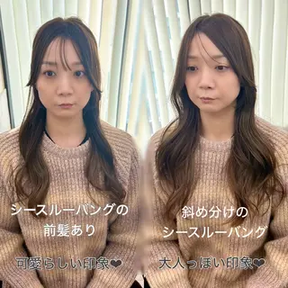 ロング カラー パーマ ヘアアレンジ メンズ キッズ レイヤーカット 🌿透け感カラーのヘアスタイル