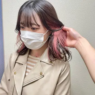 ミディアム カラー パーマ ヘアアレンジ メンズ キッズ ネイル マツエク・マツパ アイブロウ 切りっぱなしヘアボブ ミディアムヘアRYOのヘアスタイル