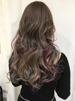 ロング カラー ヘアアレンジ きむえり/髪質改善 /うねり広がり改善のヘアスタイル