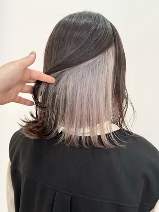 ミディアム カラー 切りっぱなしボブ/ ブリーチカラー/大塚のヘアスタイル
