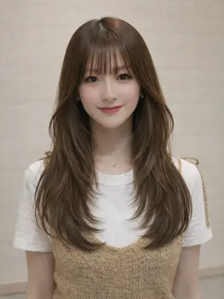 ロング 透明感カラー/レイヤ ー/縮毛/暗髪/銀座のヘアスタイル