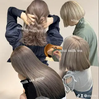セミロング カラー ミルクティー× グレージュMOMOのヘアスタイル