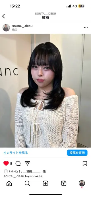 ミディアム カラー 心斎橋l大人韓国ヘア レイヤー×艶カラーのヘアスタイル
