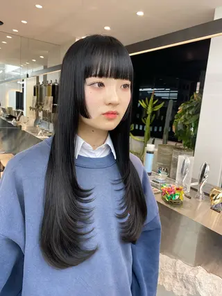 ロング カラー レイヤーボブ縮毛矯正 韓国RINAのヘアスタイル