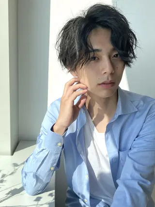 ミディアム パーマ メンズ メンズカット/パーマ 久田良和のヘアスタイル