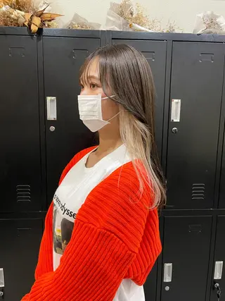 ミディアム カラー パーマ ヘアアレンジ メンズ キッズ ネイル マツエク・マツパ 切りっぱなしヘアボブ ミディアムヘアRYOのヘアスタイル