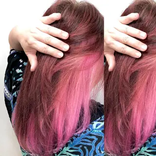 ミディアム カラー JuNブリーチに 縮毛矯正するプロのヘアスタイル