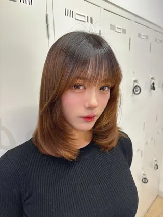 ミディアム パーマ 長妻莉央/縮毛矯正 髪質改善カラーのヘアスタイル
