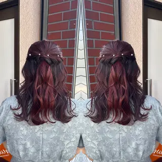 セミロング ヘアアレンジ 💎ハイトーン/艶 カラー モエカ💎のヘアスタイル