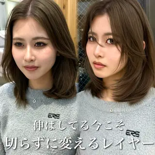 ミディアム カラー 似合わせレイヤー/ 透明感カラーのヘアスタイル