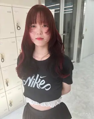 ロング 韓国ヘア/ブリーチ無 しWカラー/オリーブのヘアスタイル