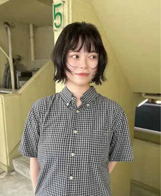 ショート カラー レイヤーカット🍏 オリーブ/ののかのヘアスタイル