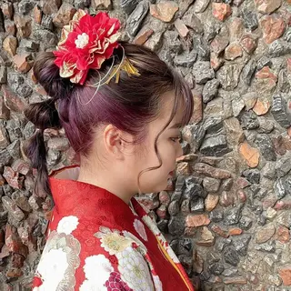 カラー インナー×縮毛矯正 ピンクカラー澤井里菜のヘアスタイル