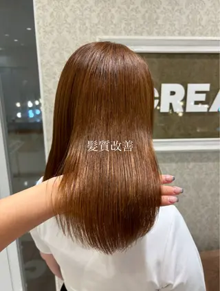 ミディアム ブリーチなしカラー/ 暖色カラー/艶カラーのヘアスタイル