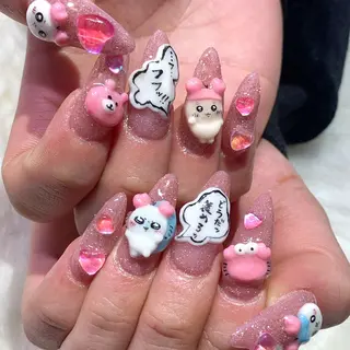 ネイル さゆり￤推しキャラ ￤ロングネイル🩷のネイルデザイン