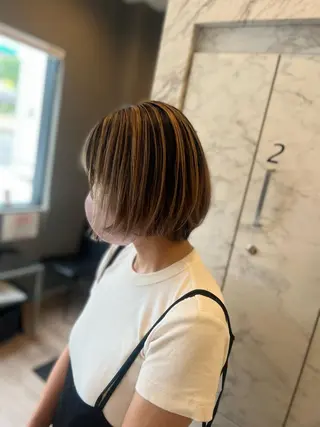 ショート カラー 太白区/白髪ぼかし ハイライト/千葉達人のヘアスタイル