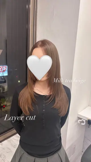 ロング カラー パーマ ヘアアレンジ メンズ キッズ ブリーチなしカラー/ ブラウン/レイヤーのヘアスタイル