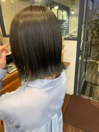 ミディアム カラー ヘアアレンジ 抜け感ボブ×パーマ |kazaneのヘアスタイル