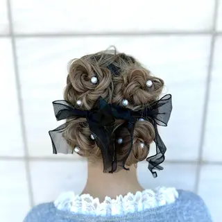 ロング Rinkaアレンジ/ 顔まわり/縮毛矯正のヘアスタイル