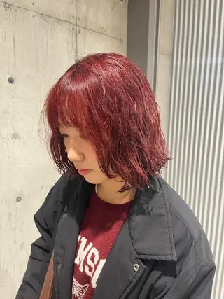 ミディアム カラー パーマ ボブ×艶カラー 特化・リクト💥のヘアスタイル