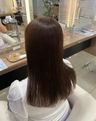 ロング カラー 垢抜け小顔レイヤー オリーブ/スミレのヘアスタイル