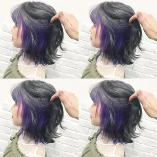 ショート カラー ヘアアレンジ TAKUMAブリーチ /切りっぱなし🪽のヘアスタイル