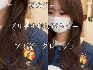 ミディアム カラー ブリーチなしダブル カラー縮毛矯正 下野のヘアスタイル