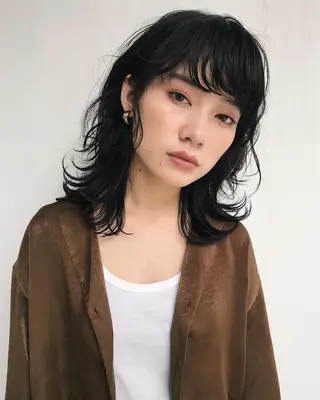 ミディアム カラー パーマ ヘアアレンジ 松田 亮葉のヘアスタイル