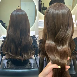 ロング カラー まとまるボブ/ 顔まわりレイヤーのヘアスタイル