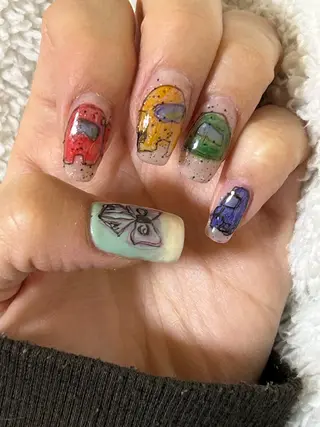 ネイル mellow:ｸﾙﾐ ﹡˖˟༝🎀˖˟ ༝のネイルデザイン