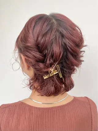 ミディアム カラー パーマ ヘアアレンジ メンズ キッズ 艶ピンク*ヘアセット 🌙shioriのヘアスタイル