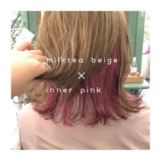 ミディアム カラー パーマ ヘアアレンジ ゆさこのか ダブルカラー／縮毛のヘアスタイル