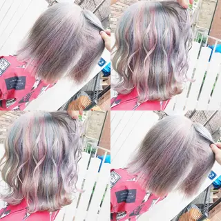 ミディアム カラー ヘアアレンジ TAKUMAブリーチ /切りっぱなし🪽のヘアスタイル