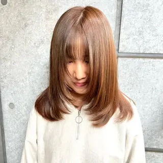 ミディアム カラー 癖毛救済✂️ボブ /髪質改善ストレートのヘアスタイル