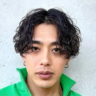 ミディアム パーマ メンズ 恵比寿メンズカット モデル無料/かずきのヘアスタイル