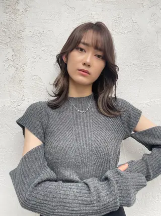 セミロング カラー 顔周りカット 【オノザワリョウ】のヘアスタイル