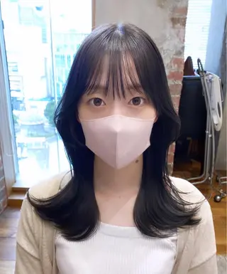 ミディアム カラー 顔まわりカット🌟 くびれヘア/寺門遥輝のヘアスタイル