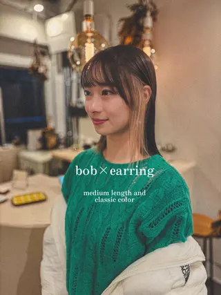 ミディアム カラー 中目黒ブリーチカラー ボブ橋本青輝のヘアスタイル