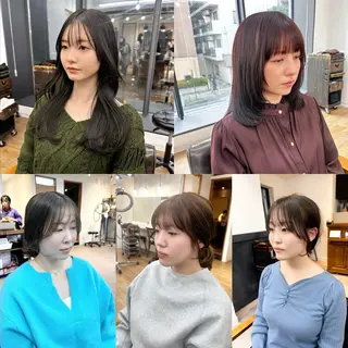 ミディアム カラー パーマ ヘアアレンジ メンズ キッズ レイヤーカット／顔周 りカット/縮毛矯正のヘアスタイル