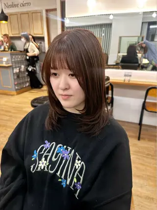 ミディアム カラー パーマ ヘアアレンジ メンズ キッズ 骨格レイヤーカット 🌿美髪縮毛矯正のヘアスタイル