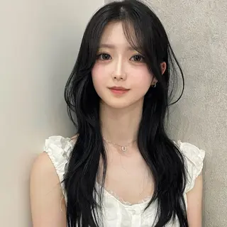 ロング ハッシュカット🖤✨ 顔周り/韓国ヘアのヘアスタイル