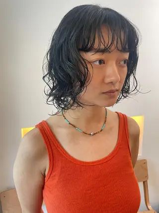 ミディアム パーマ 抜け感ボブ×パーマ |kazaneのヘアスタイル
