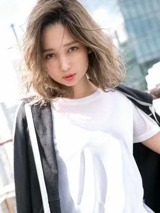 ミディアム カラー パーマ ヘアアレンジ 年間1500人担当 代表 南一路のヘアスタイル