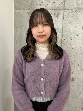 セミロング カラー 切りっぱなしボブ/ ブリーチカラー/大塚のヘアスタイル