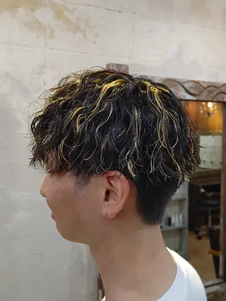 カラー パーマ ショート メンズ ボブパーマ/メンズ カワカミサトミ🐨のヘアスタイル