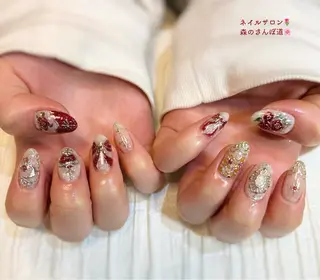 ネイル ショートネイル 森のさんぽ道のネイルデザイン