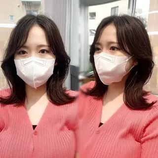 ミディアム カラー パーマ ヘアアレンジ メンズ キッズ レイヤーカット 🌿透け感カラーのヘアスタイル