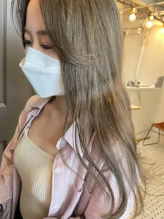 ロング カラー レイヤー べージュ 白石研太のヘアスタイル