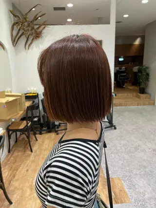 カラー 矯正パーマ、ベージュ ボブカット🫧のヘアスタイル
